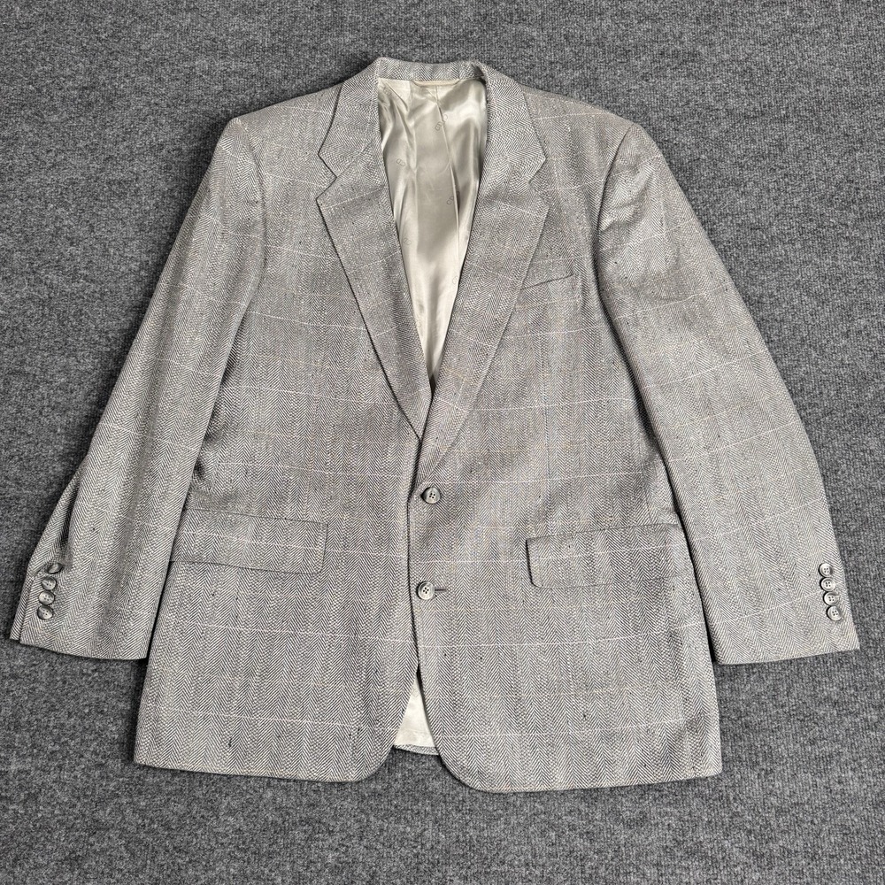 Vintage Christian Dior Blazer Mens 46R Gray Silk Jacket Formal